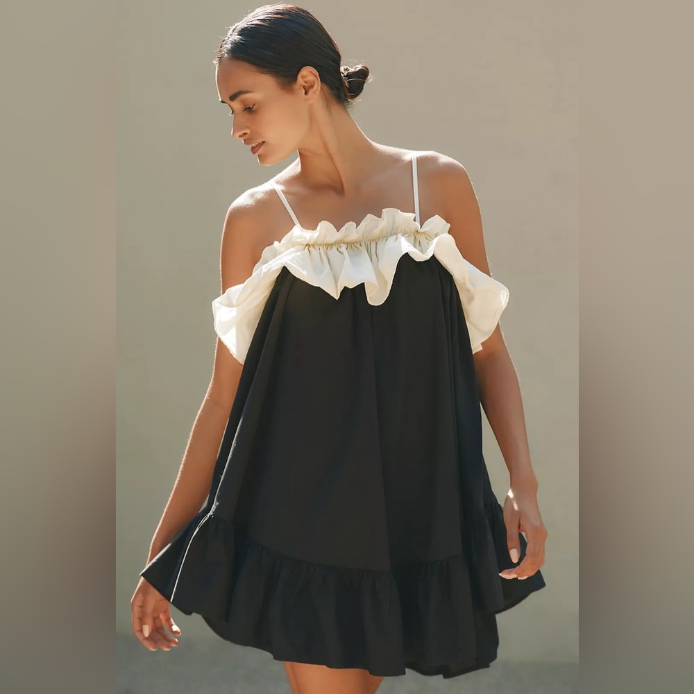 Anthropologie Ruffle Poplin Babydoll Dress - Picture 2 of 11